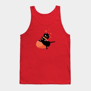 Black cat couple and heart Tank Top